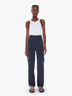 MOTHER The Private Cargo Sneak Faded Black Linen Lyocell Cargo Pants Size 31